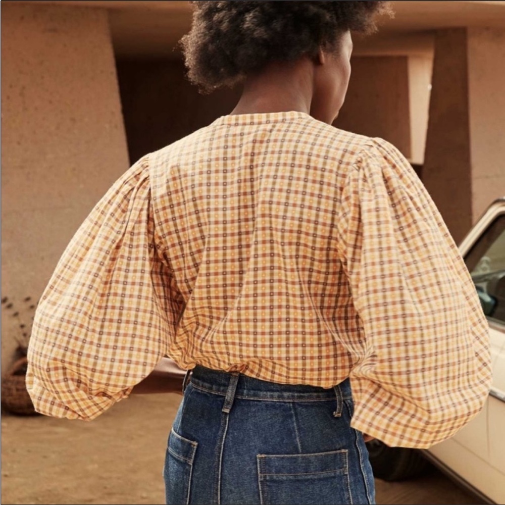 Doen Scarlett Top in Orange Plaid - Picture 3 of 9